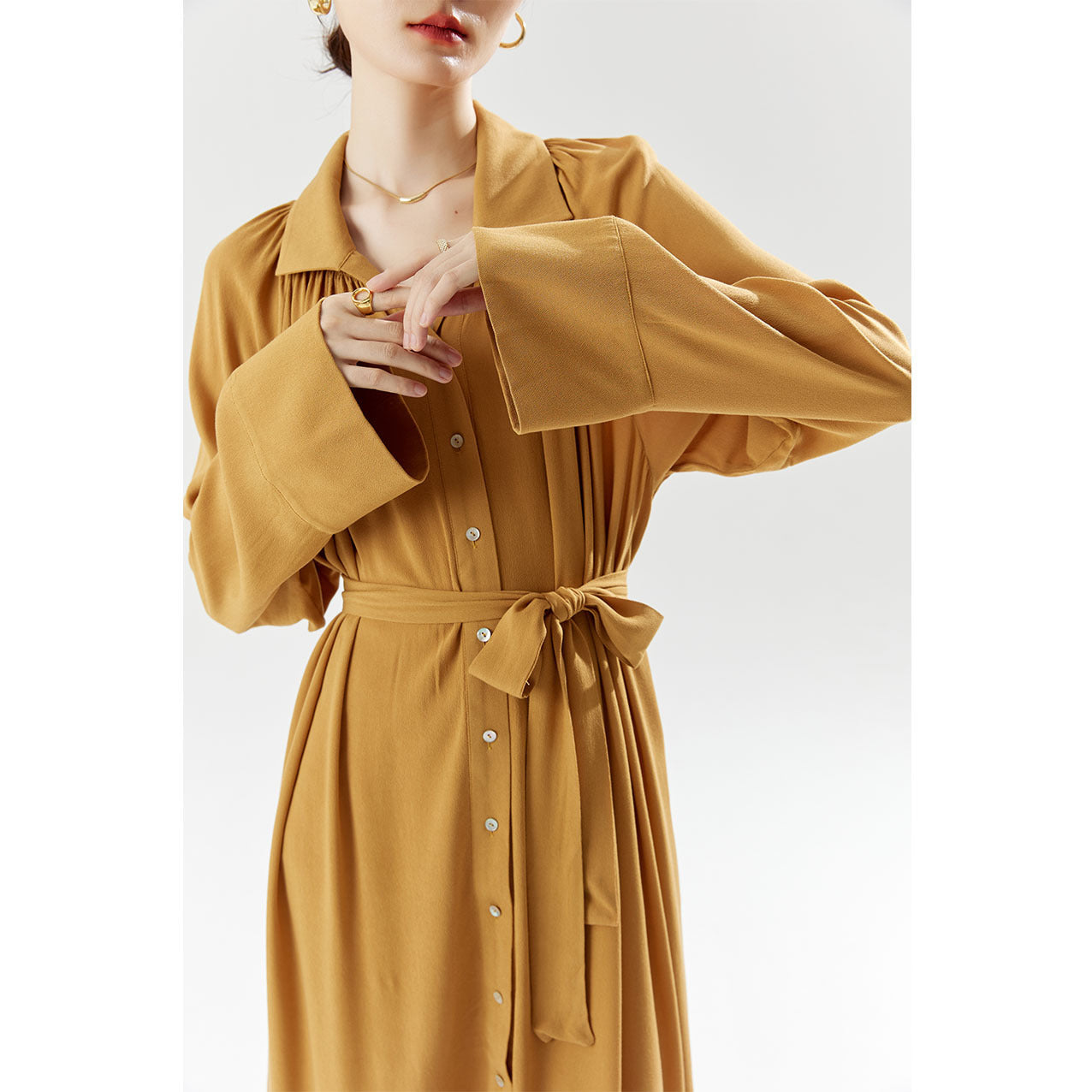 2025 summer new women's temperament commuting belt shirt dress waist long skirt atmospheric slim high waist dress