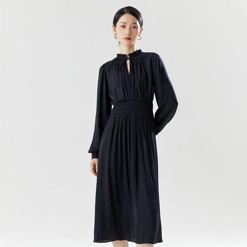 2025 Summer New French Elegant Romantic Pullover Skirt High Waist Solid Color Medium Length