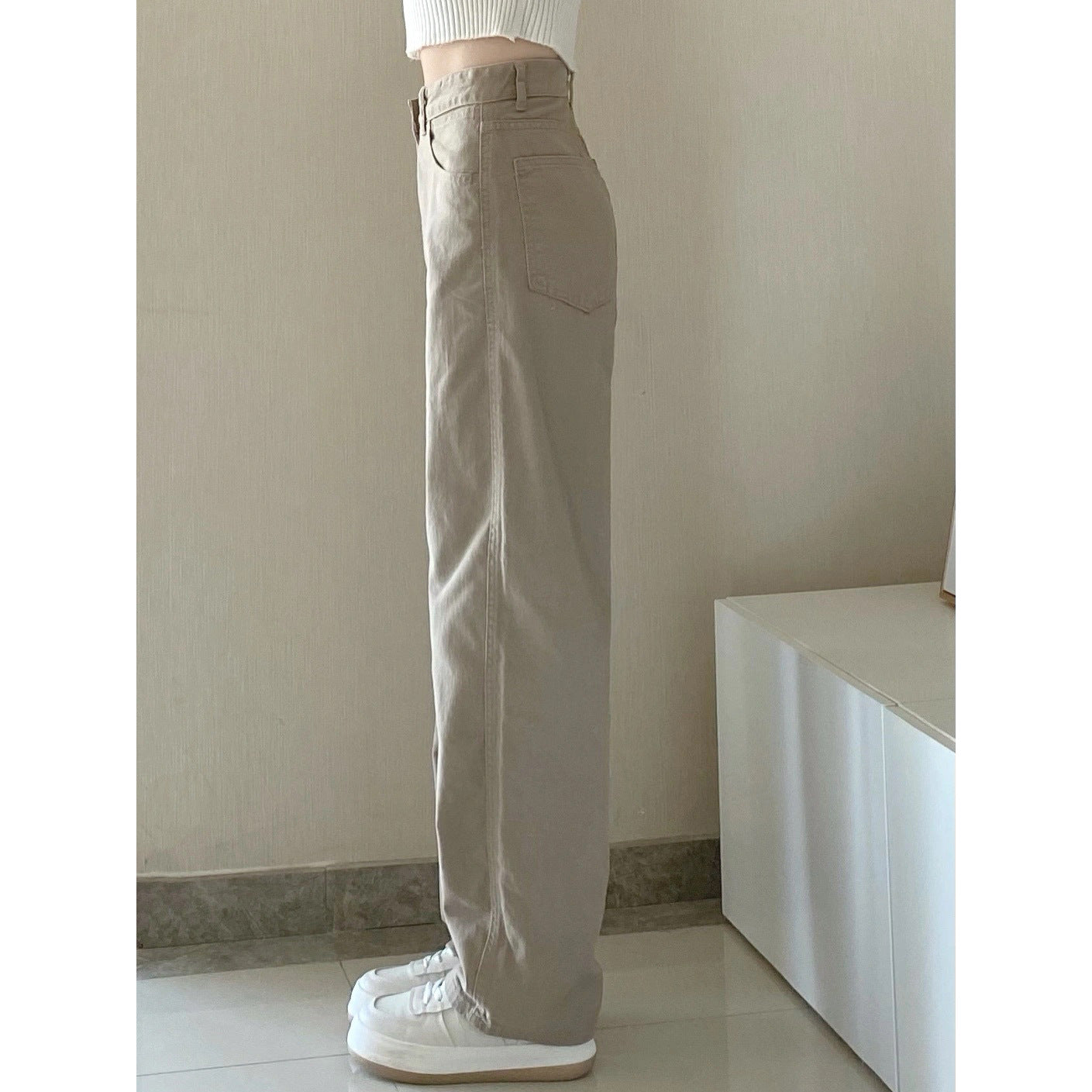jeans for women 2025 autumn new high waist slim khaki small narrow version drape wide leg pants