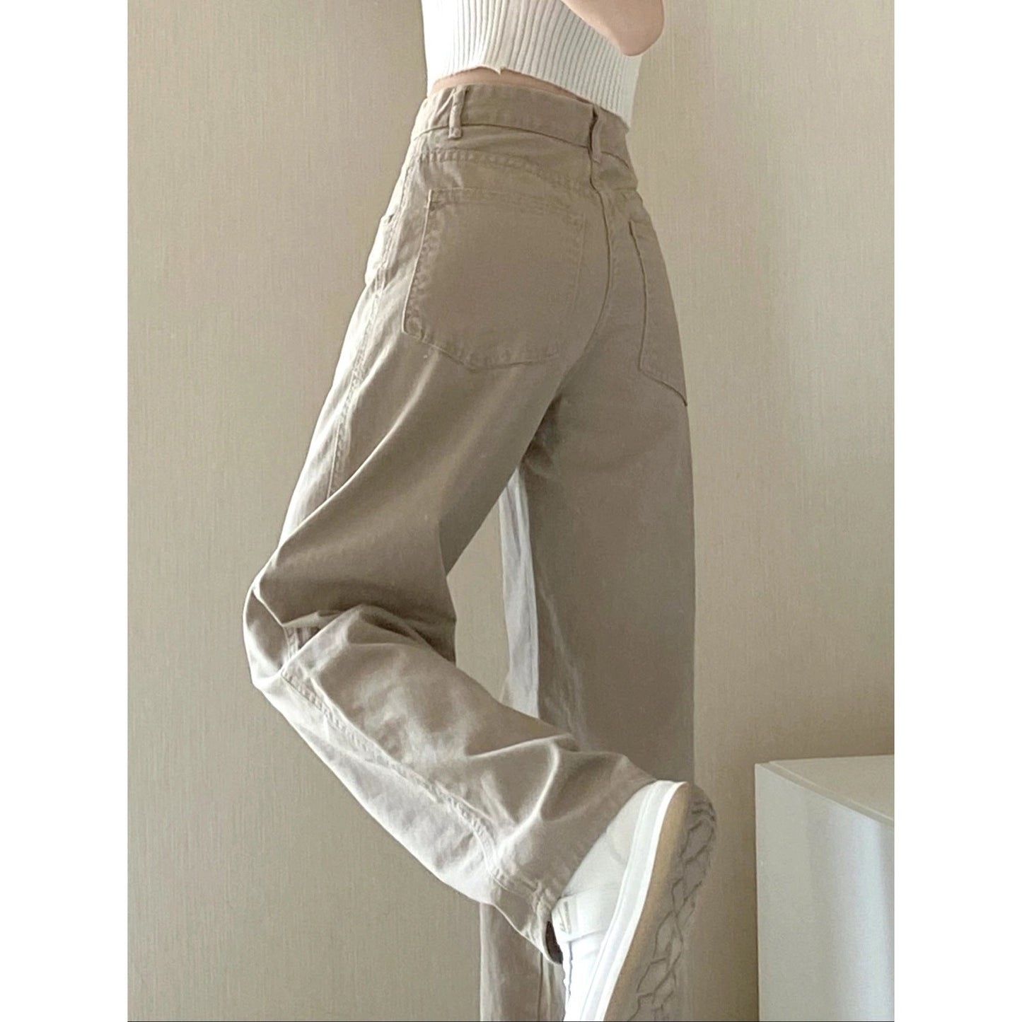 jeans for women 2025 autumn new high waist slim khaki small narrow version drape wide leg pants