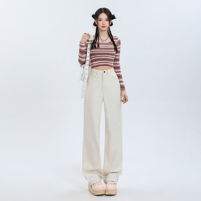 jeans for women 2025 autumn new high waist slim khaki small narrow version drape wide leg pants