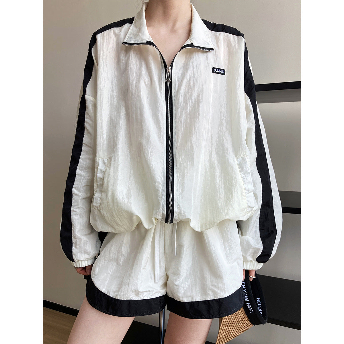 Luxi color matching sun protection jacket + wide-leg shorts suit female spring and summer fashion casual sun protection clothing two-piece suit 2306