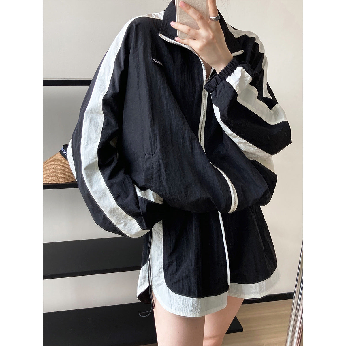 Luxi color matching sun protection jacket + wide-leg shorts suit female spring and summer fashion casual sun protection clothing two-piece suit 2306