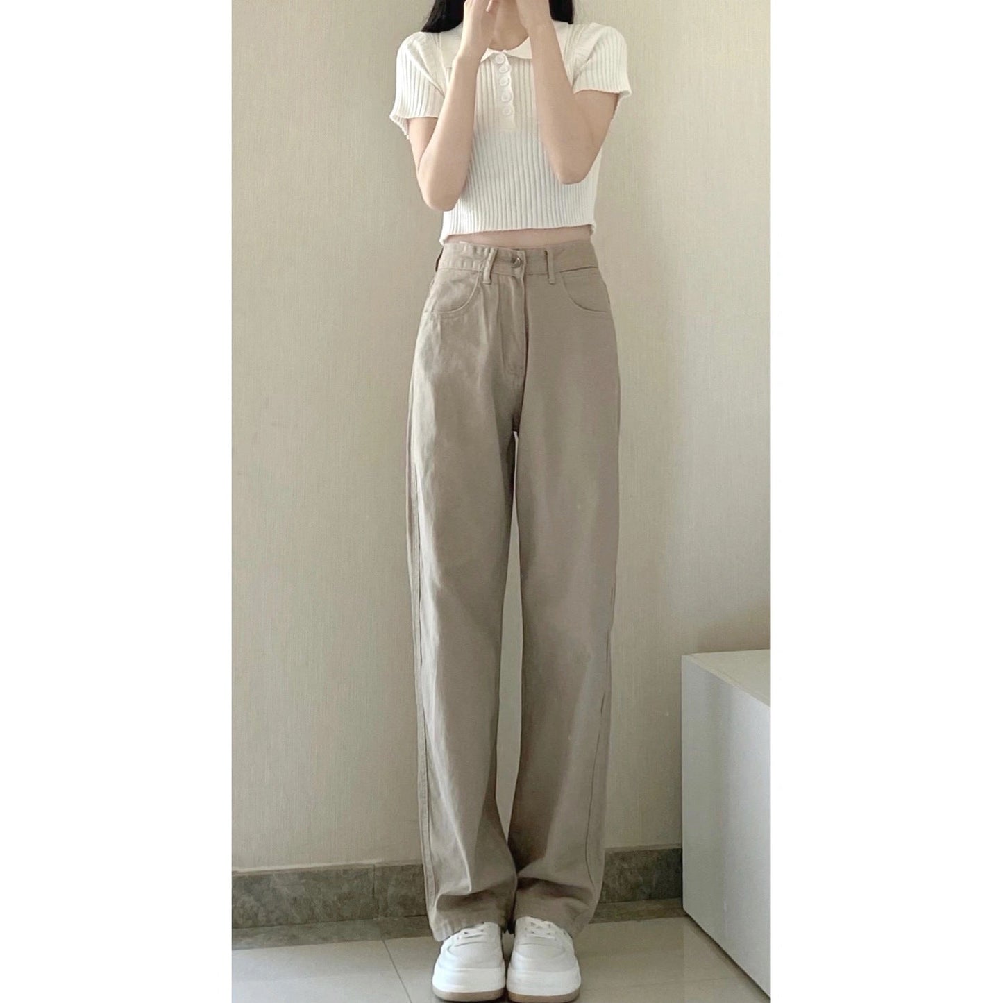 jeans for women 2025 autumn new high waist slim khaki small narrow version drape wide leg pants