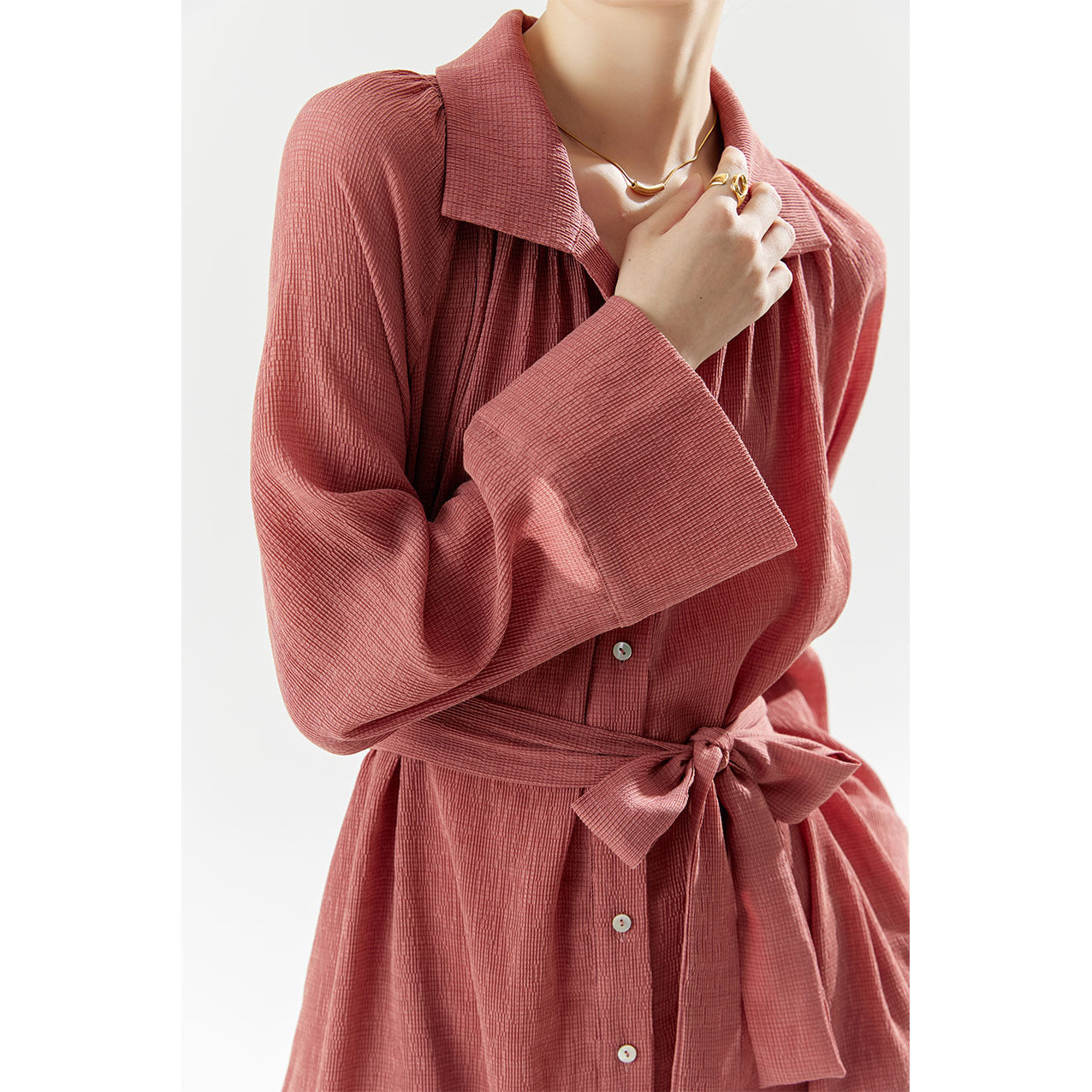 2025 summer new women's temperament commuting belt shirt dress waist long skirt atmospheric slim high waist dress