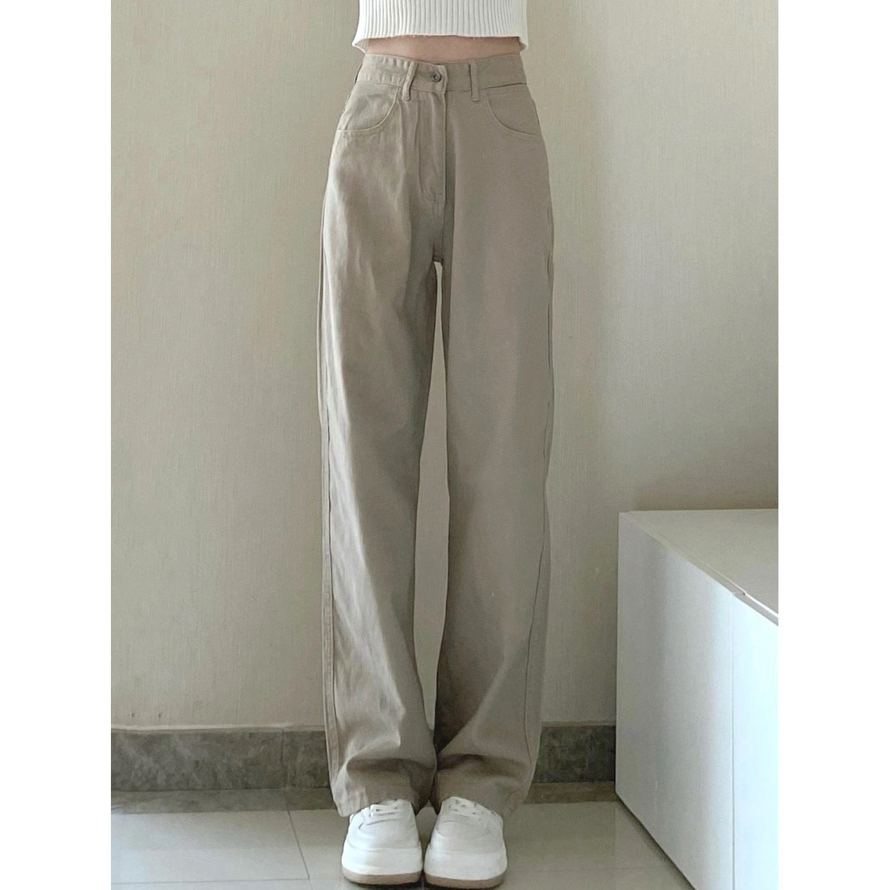 jeans for women 2025 autumn new high waist slim khaki small narrow version drape wide leg pants