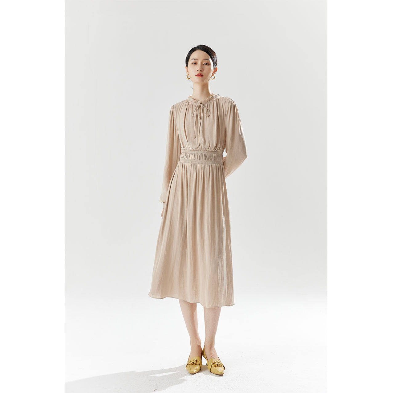 2025 Summer New French Elegant Romantic Pullover Skirt High Waist Solid Color Medium Length