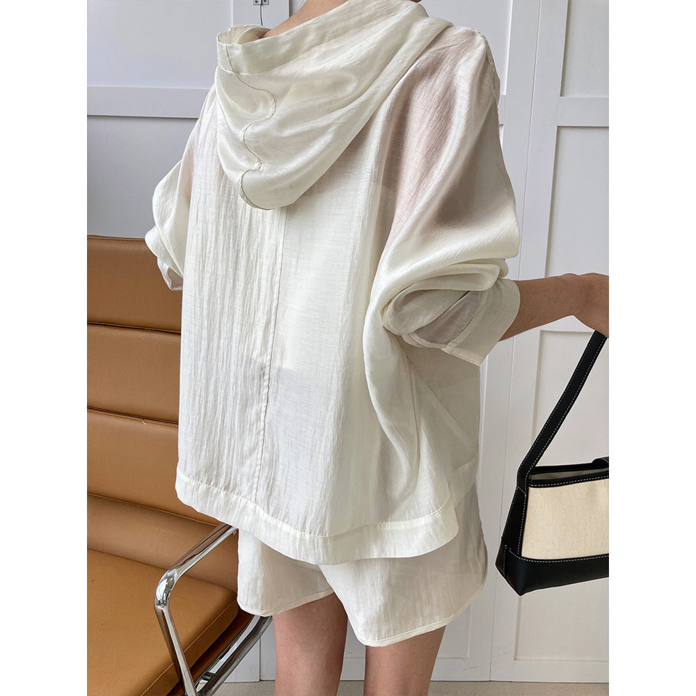 hooded Tencel sun protection clothing + shorts two-piece suit female summer thin outdoor sports leisure suit 2310