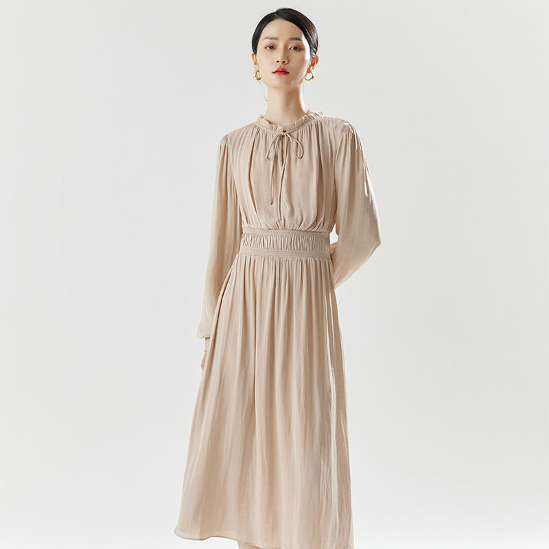 2025 Summer New French Elegant Romantic Pullover Skirt High Waist Solid Color Medium Length
