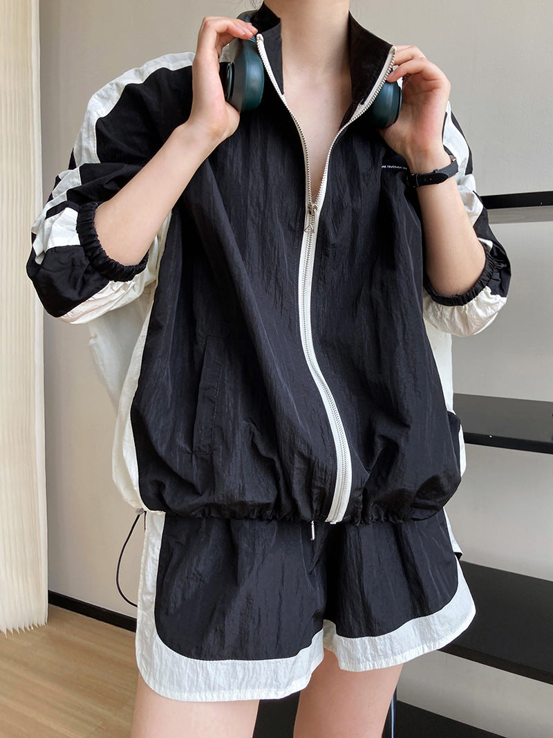 Luxi color matching sun protection jacket + wide-leg shorts suit female spring and summer fashion casual sun protection clothing two-piece suit 2306