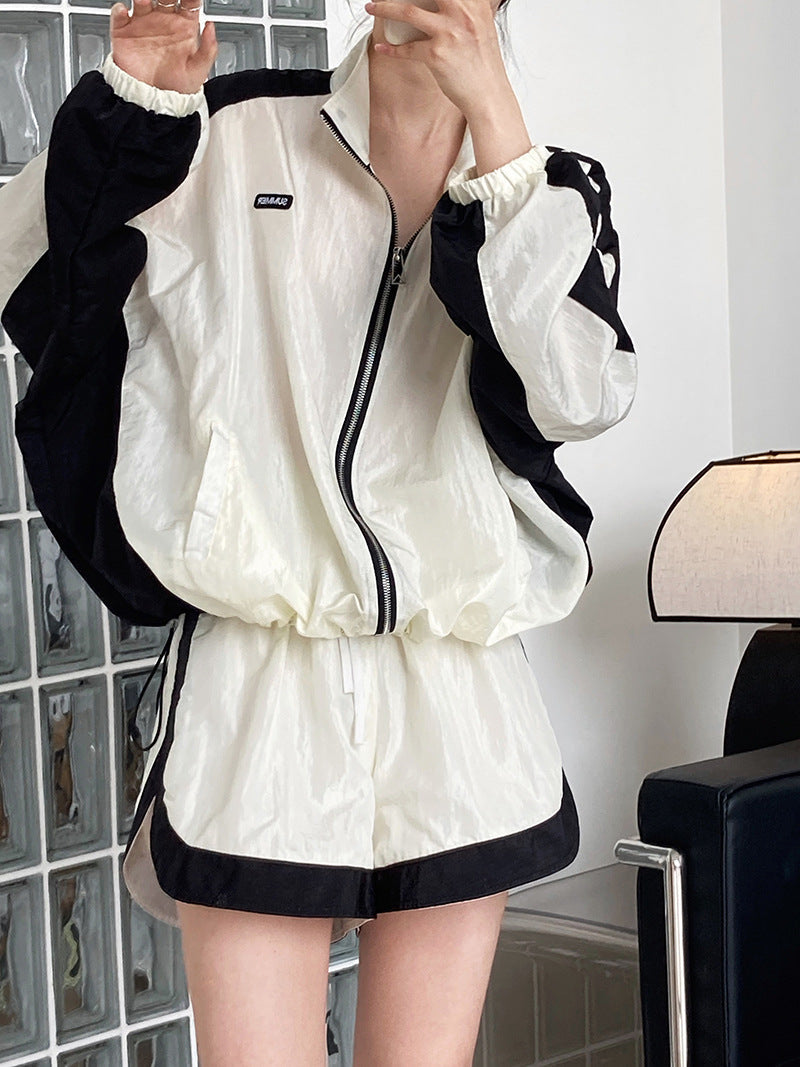 Luxi color matching sun protection jacket + wide-leg shorts suit female spring and summer fashion casual sun protection clothing two-piece suit 2306