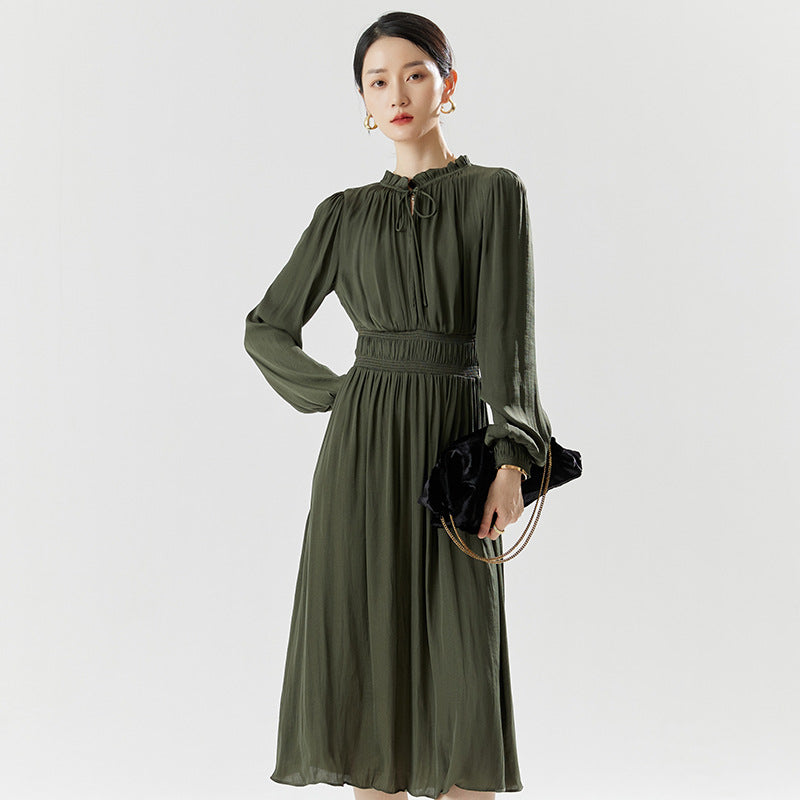 2025 Summer New French Elegant Romantic Pullover Skirt High Waist Solid Color Medium Length