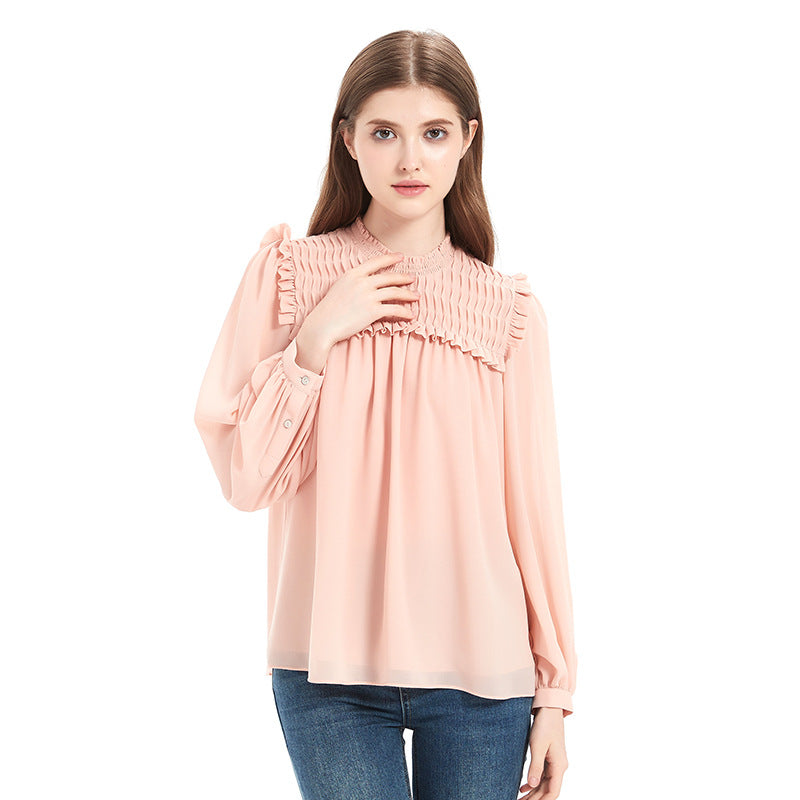 Stand collar shirt thin style 2025 new spring and summer white lantern sleeve sun protection top French shirt women's all-matc