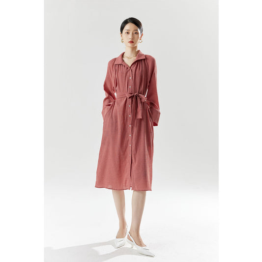 2025 summer new women's temperament commuting belt shirt dress waist long skirt atmospheric slim high waist dress