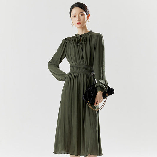 2025 Summer New French Elegant Romantic Pullover Skirt High Waist Solid Color Medium Length